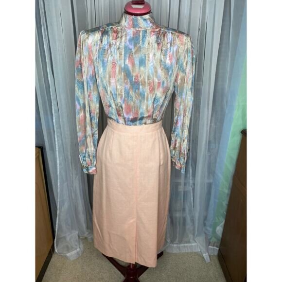 Adolfo Esprit suit mock neck blouse vintage 1980s pink - Picture 2 of 16